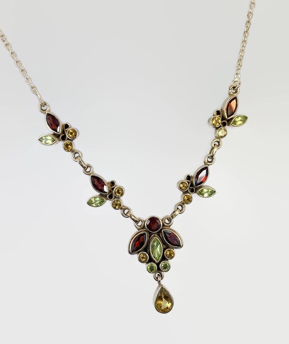 Gemstone Necklace Garnet Peridot Citrine Sterling Silver Multi Gemstone Vintage Necklace Chain Multi Mixed India Faceted Etsy Australia