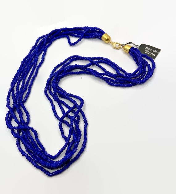 Blue Necklace, 24" Long, Bohemian Glass, NOS, Coba