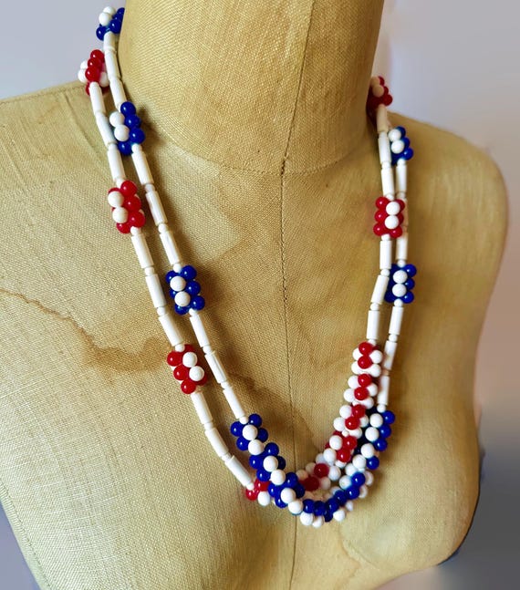 ヴィンテージネックレス、2個セット、60年代、赤、白、青