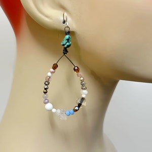 Boho Ohrringe, Perlen, Stein, Glas, 3&quot; baumeln, asymmetrisch, künstlerisch, Funky, handgemacht, leicht
