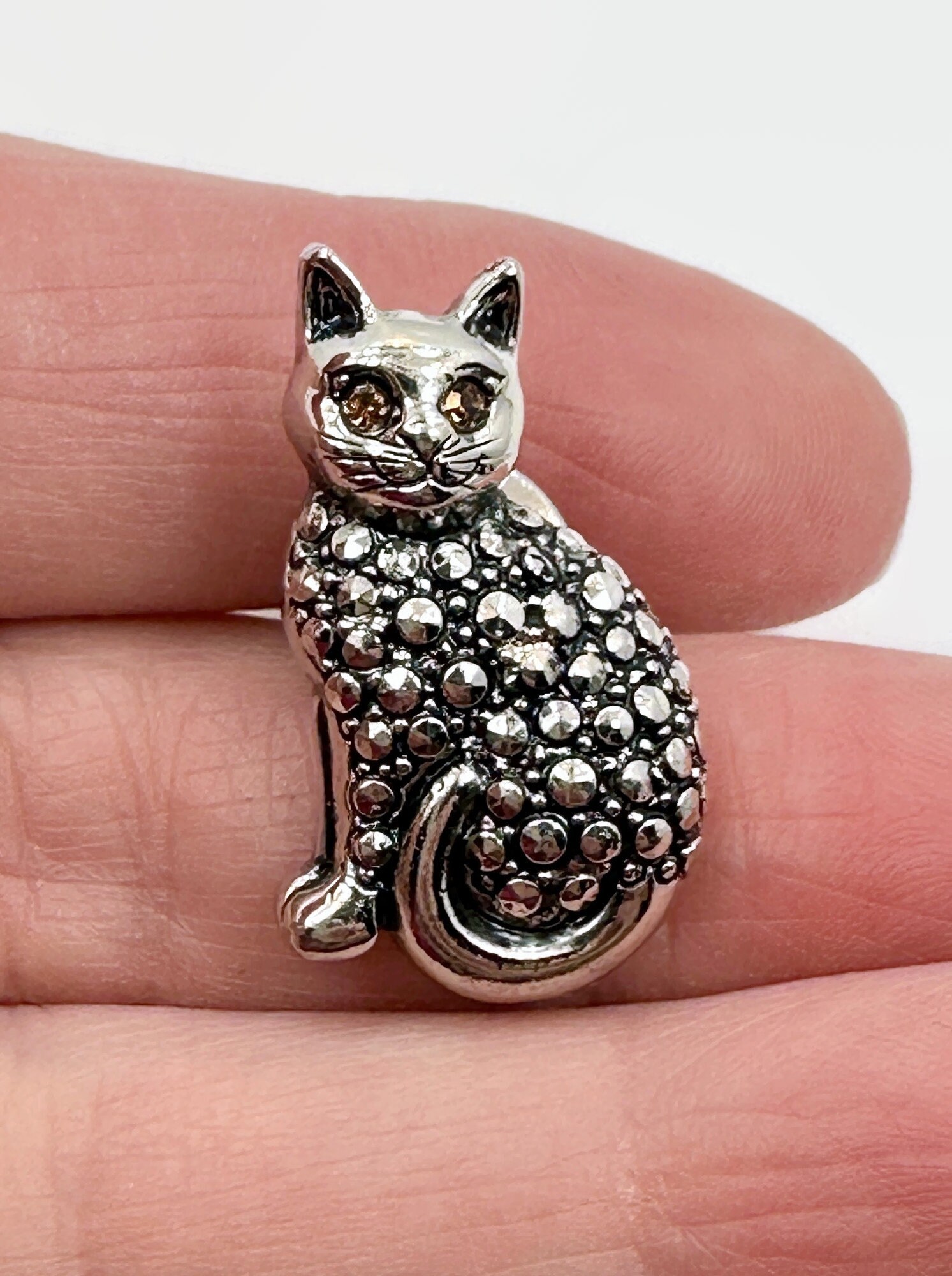 Broche Chat Vintage En Alliage De Zinc - Yeux Cristal Vert - Accessoire Délicat Pour Veste, Sac, écharpe