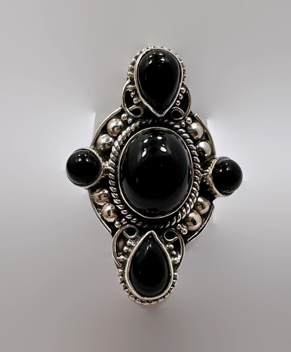 Black Onyx Ring, Sterling Silver, Vintage Ring, S… - image 3