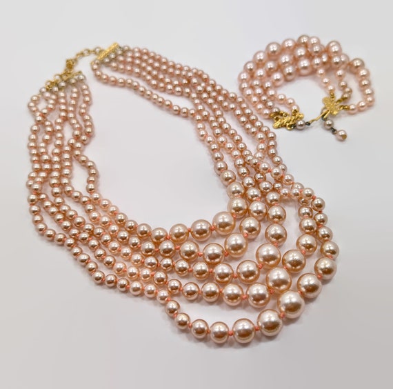 KJL Glass Pearls, 5 Strand, Pearl Necklace, Brace… - image 3