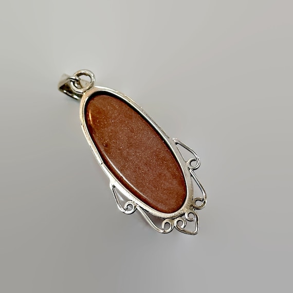 Sunstone Pendant, Sterling Silver, Vintage Pendan… - image 5