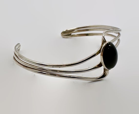 Black Onyx Cuff, Vintage Bracelet, Sterling Silve… - image 5