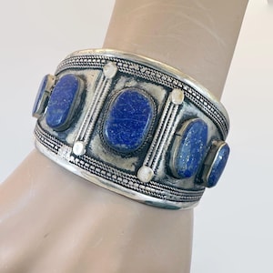Lapis Bracelet, Kuchi Jewelry, Middle Eastern, Silver Cuff, Vintage Turkmen, Blue Stone, Afghan, Ethnic Tribal, Boho
