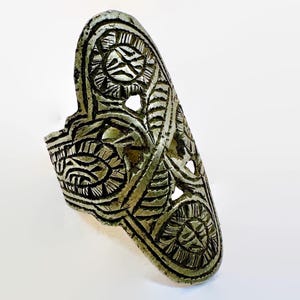 Afghan Ring, Vintage Kuchi, Middle Eastern, Etched, Size 8, Wide, Silver, Metal, Nomadic