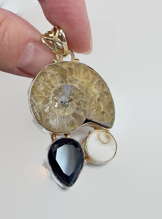 Ammonite Pendant, Fossil, Shiva Shell, Sterling S… - image 3