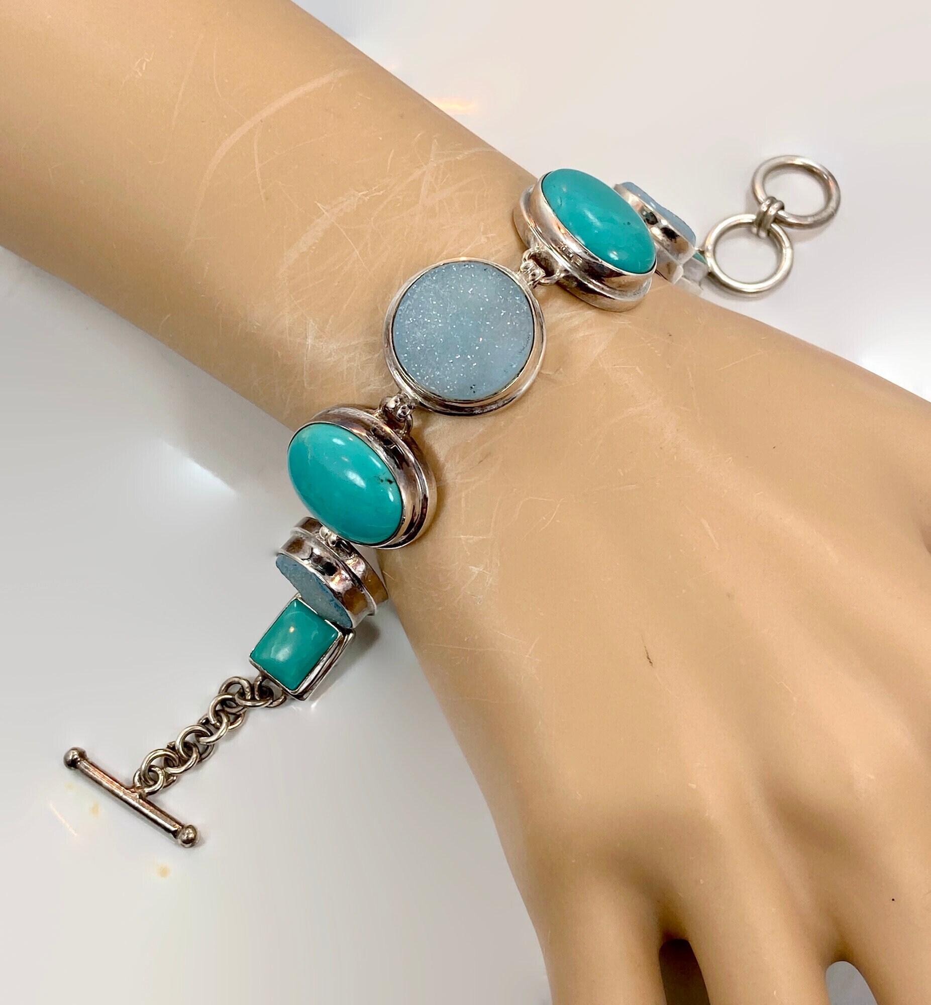 Turquoise Bracelet, Druzy,sterling Silver, Drusy, Vintage