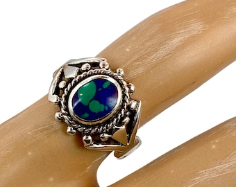 Azurite Malachite Ring, Sterling Silver, Size 6 1/2, Vintage Ring, Blue Stone, Green Stone