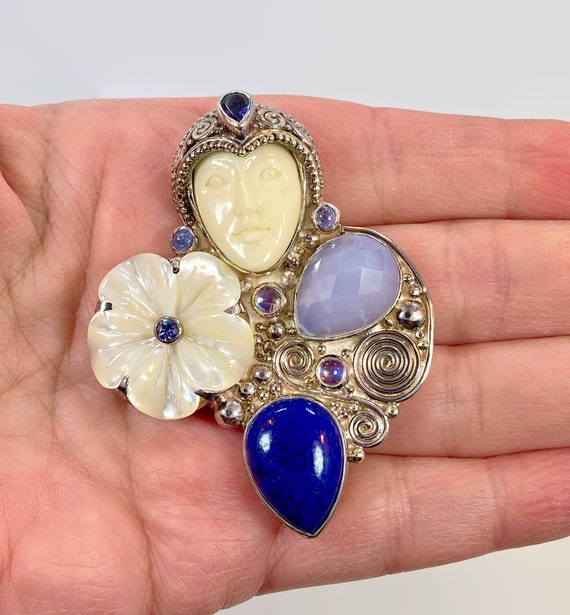 Goddess Pendant, Moonstone, Lapis, Sterling Silve… - image 2