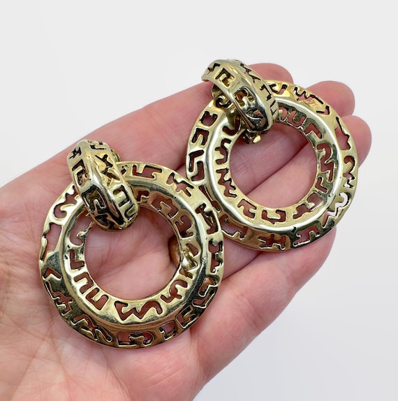Boucles D'oreilles Clips Années 80 Dorées - Signature à Identifier - 5,5 Cm - Bijou Vintage