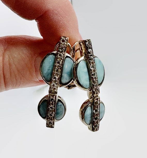Larimar Earrings, Blue Stone, Quartz, Sterling Si… - image 3