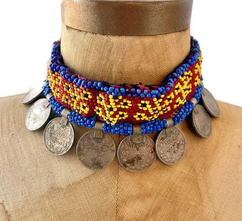 Vintage Necklace Turkmen Arm Band Gypsy Kuchi Nomadic Coin Necklace Choker Middle Eastern Boho Afghan