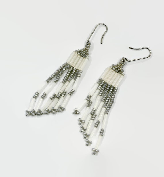 Beaded Earrings, Fringed Earrings, Seed Beads, Vi… - image 3