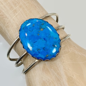 Turquoise Cuff, Sterling Silver, Cuff Bracelet, Vintage Bracelet, Small Wrist, Handcrafted, Big Stone, Wide Cuff
