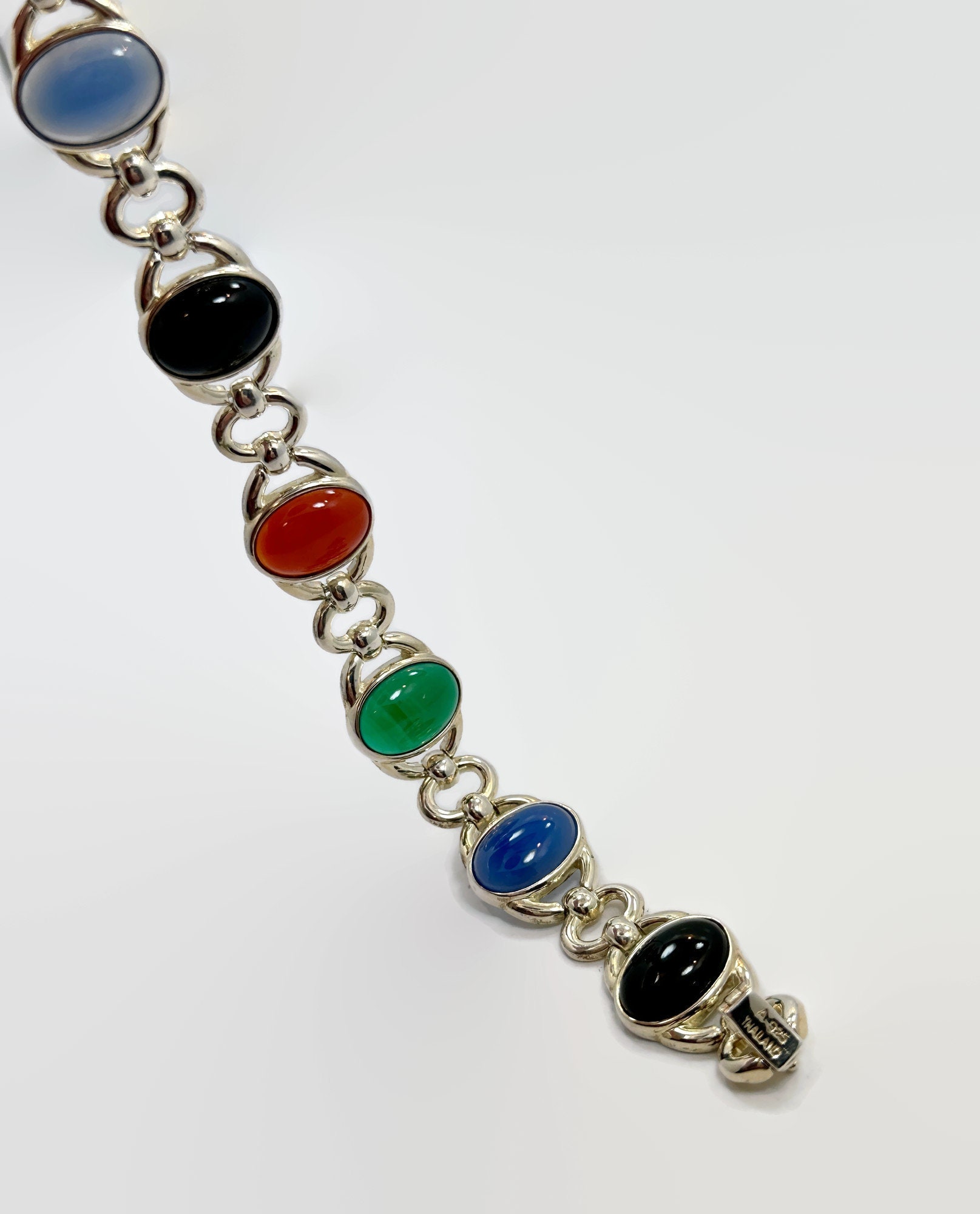 Stone Bracelet, Onyx, Chalcedony, Green, Black, Sterling Stone Bracelet, Onyx, Chalcedony, Green, Black, Sterling