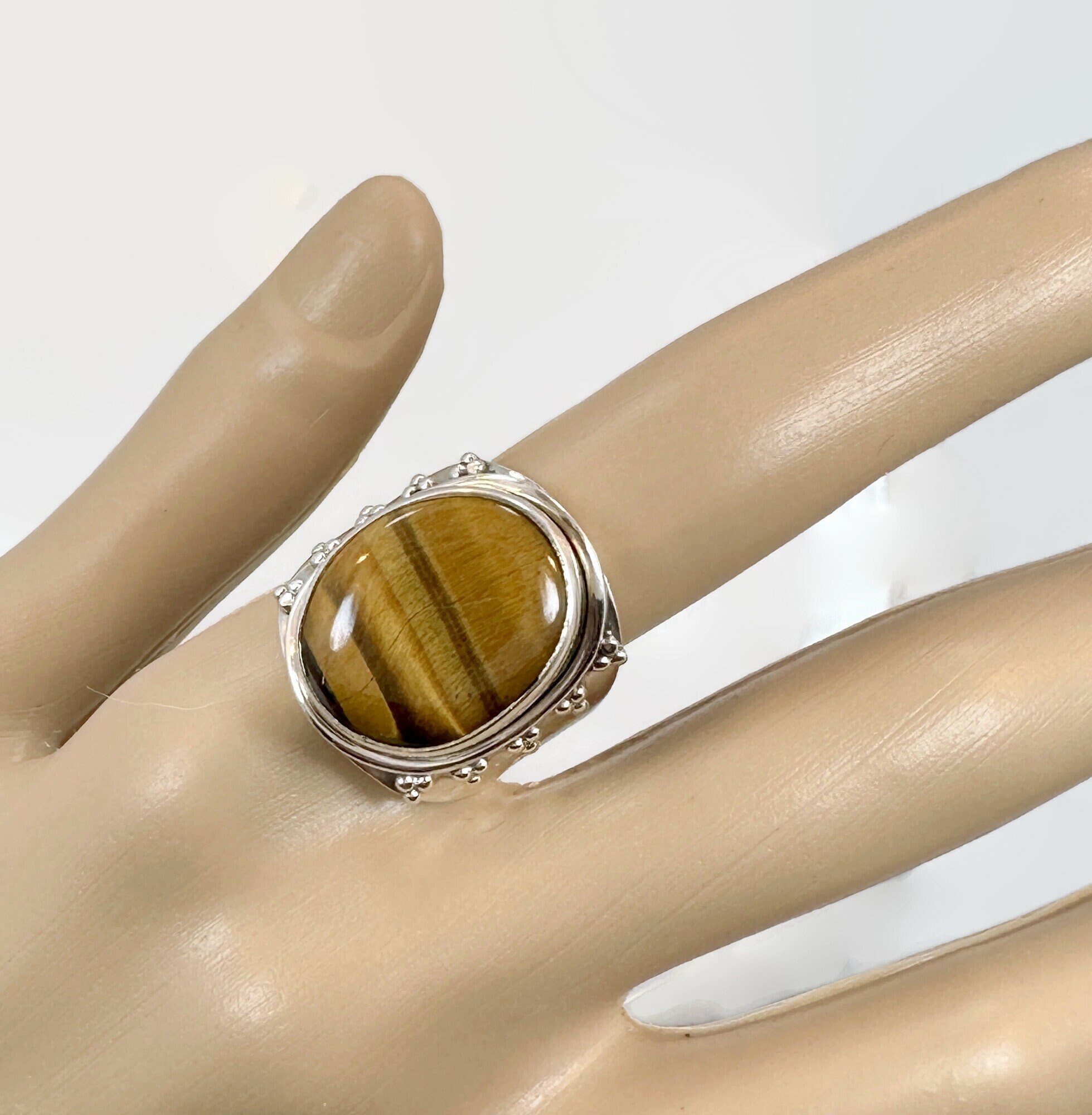Tiger Eye Ring, Sterling Silver, Tiger's Eye Stone, NOS