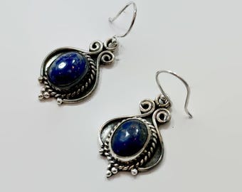 Orecchini Pendenti Boho In Argento 925 Fatti A Mano Con Granato A Pera, Lapislazzuli E Agata - Regalo Donna, Ipoallergenici