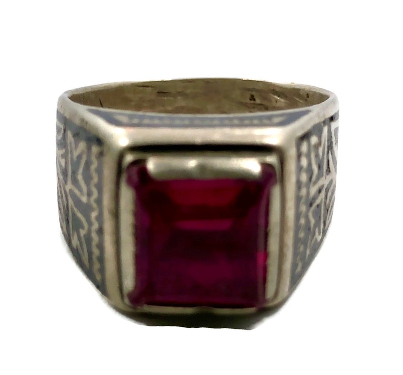 Middle Eastern Boho Jewelry Nomadic Vintage Ring Old Silver Ring Size 8 12 Afghan Ring Unisex Gypsy Red Glass Pakistan