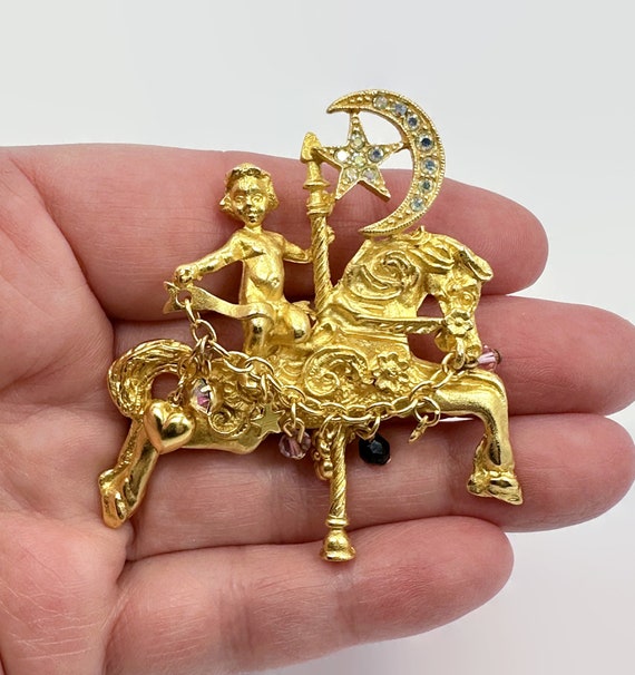 Kirks Folly Brooch, Carousel Horse, Moon, Star, C… - image 2