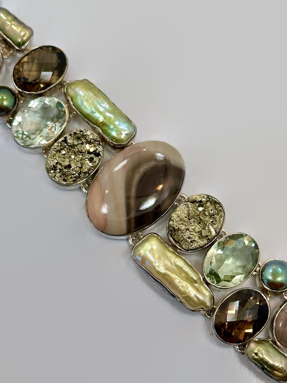 Stone Bracelet, Mookite Jasper, Green Amethyst, P… - image 5