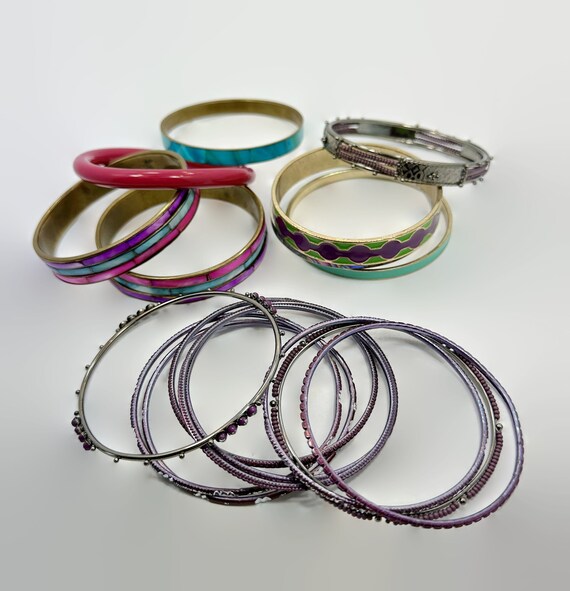 Boho Bangle Bracelet Stack: Vintage India Enamel … - image 4