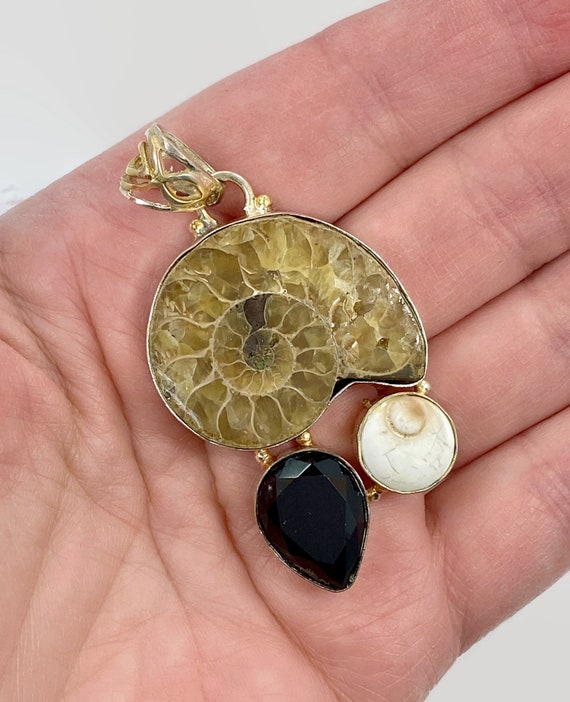 Ammonite Pendant, Fossil, Shiva Shell, Sterling S… - image 2