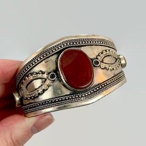 Carnelian Cuff, Middle Eastern, Kuchi Bracelet, Silver Cuff, Boho Bracelet, Vintage, Afghan, Ethnic, Turkmen, Wide