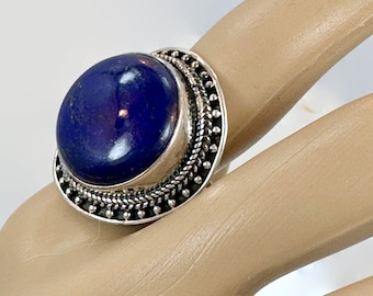 Bague Lapis, Lazuli Lazuli, Argent Sterling, Bague vintage, Taille 7 1/2, Pierre Bleue, NOS, Bague Bleue, Style Ethnique