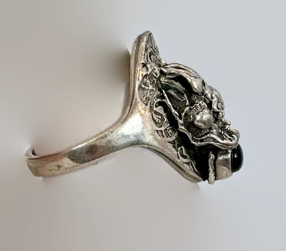 Dragon Ring, Onyx, Asian, Sterling Silver, Vintag… - image 4