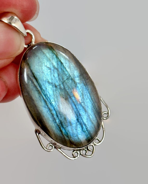 Labradorite Pendant, Sterling Silver, Blue Stone,… - image 1