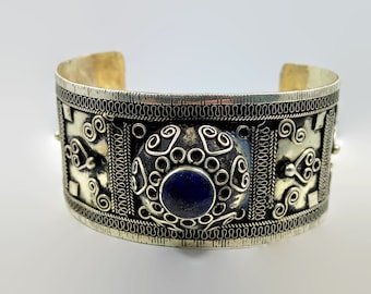 Lapis armband, Afghaanse, Kuchi sieraden, zilveren manchet, vintage manchet, Midden-Oosters, Turkmeens, # 1