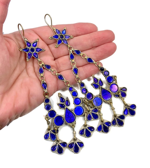 Blue Earrings, Afghan, Kuchi, Middle Eastern, 5 1… - image 1