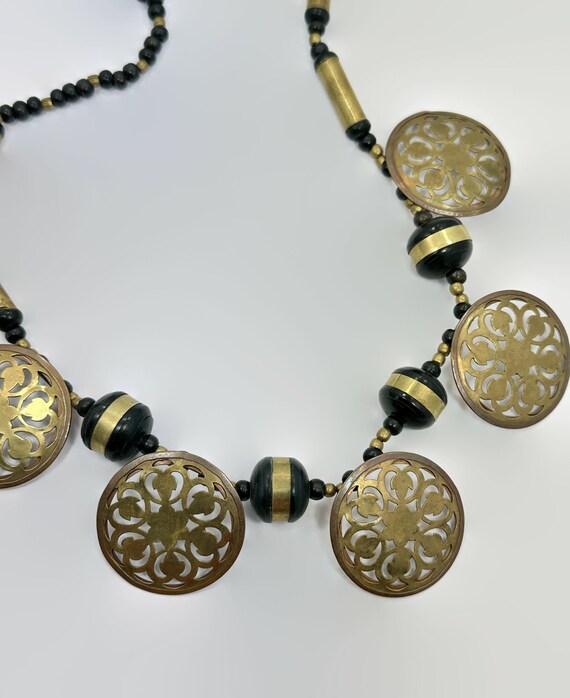 Boho Necklace, Brass, Wood, Beaded, 70s, Vintage,… - image 5