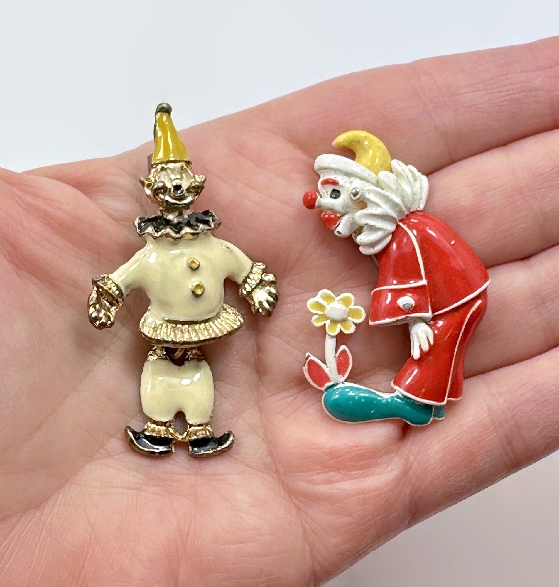 Vintage Enameled Clown Brooch Pair: Articulated Kitsch Pins - Etsy