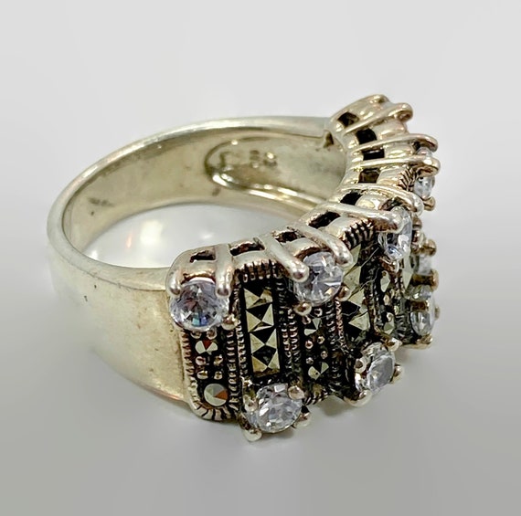 Black Marcasite Ring, Sterling Silver, Vintage Ri… - image 3