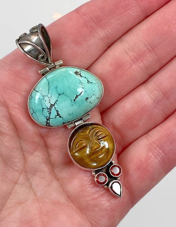 Moon Goddess Pendant, Turquoise, Tiger Eye. Garne… - image 4