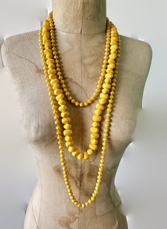 Yellow Necklace, Lot of 2, Crystal, Lucite, Beade… - image 3