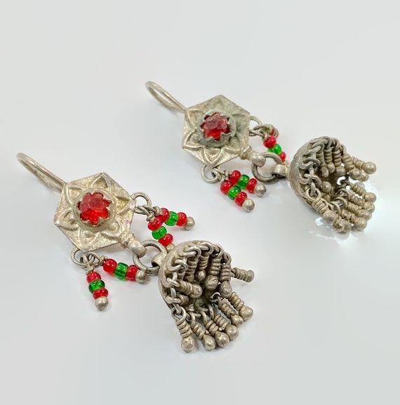 Ethnic Earrings, Kashmir, Jhumka , Old Silver, Vi… - image 1