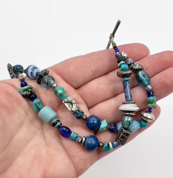 Turquoise Bracelet, Glass, Blue, Pyrites, Sun, Mu… - image 2