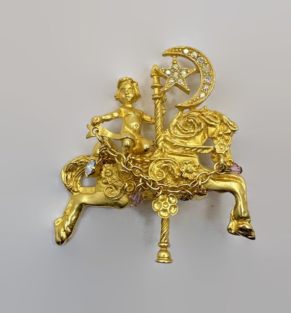 Kirks Folly Brooch, Carousel Horse, Moon, Star, C… - image 1