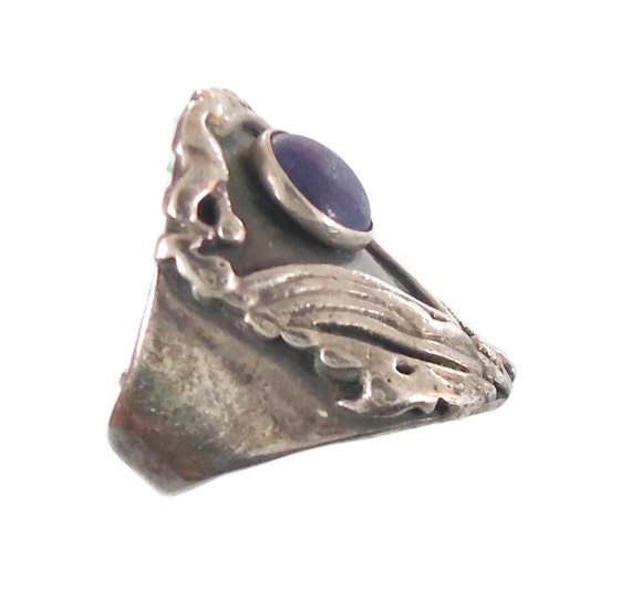 Blue Lapis, Brutalist Ring, Sterling Silver, Mode… - image 4