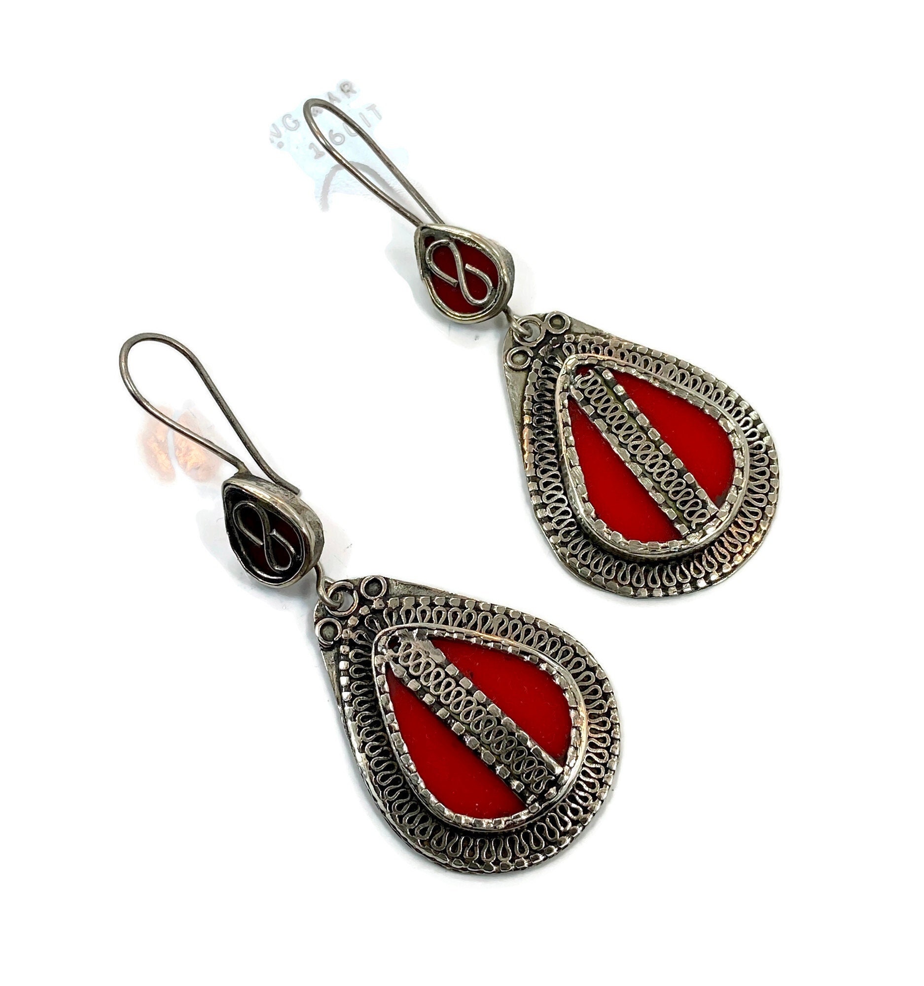 Silver Maroon Brass Earrings Studs - Buy Silver Maroon Brass Earrings Studs  online in India