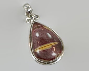 Jasper Pendant, Mookite Jasper, Mookaite, Sterling Silver, Vintage Pendant, Big Stone, 1 3/4" Long, Boho