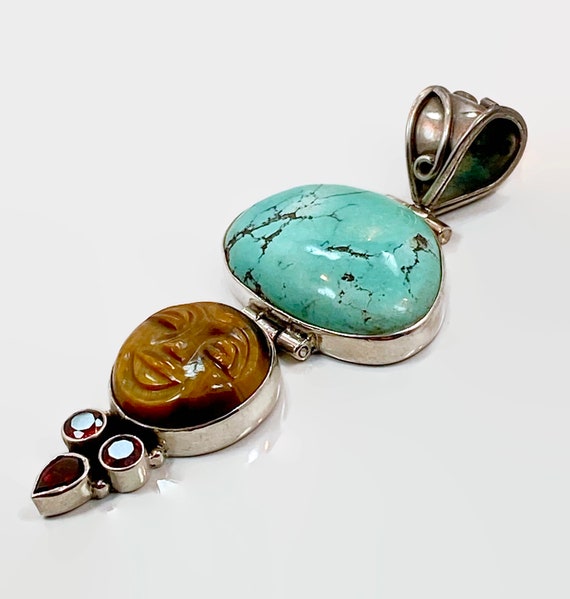 Moon Goddess Pendant, Turquoise, Tiger Eye. Garne… - image 3