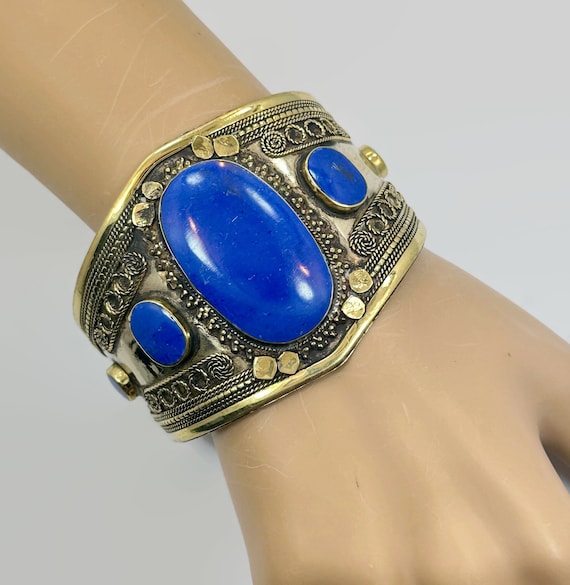 Lapis Bracelet, Afghan, Kuchi Jewelry, Silver Cuff