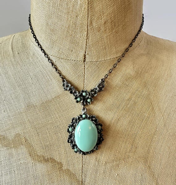 アールデコネックレス：ヴィンテージ ロビンズエッグ ブルールーサイト