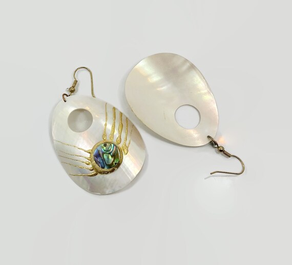 Shell Earrings, Mother of Pearl, MOP, Abalone, 80… - image 2