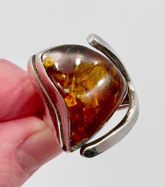 Vintage Honey Amber Sterling Silver Ring - Adjust… - image 5
